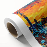 Abstract landscape wall art on rolled canvas, showcasing vibrant colors and fluid shapes, ideal for modern home decor, packaged securely in a sturdy tube.