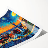 Abstract landscape wall art print showcasing vibrant colors and organic shapes, rolled and ready for display, perfect for modern home decor.