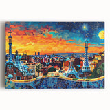 Abstract landscape wall art on stretched canvas, showcasing vibrant colors and fluid shapes, perfect for modern decor. Ideal for adding a creative touch to any living space.