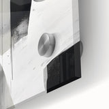 Close-up of a vibrant abstract minimalist wall art piece with bold colors and fluid shapes, designed for modern decor, printed on acrylic glass for a sleek finish.