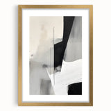 Abstract minimalist wall art framed in gold, showcasing geometric shapes and muted colors, perfect for modern home decor. Ideal for enhancing living spaces.