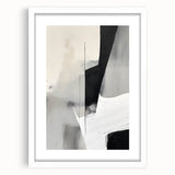 Minimalist abstract wall art framed in white with a mat, featuring soft pastel colors and geometric shapes, ideal for modern home decor.