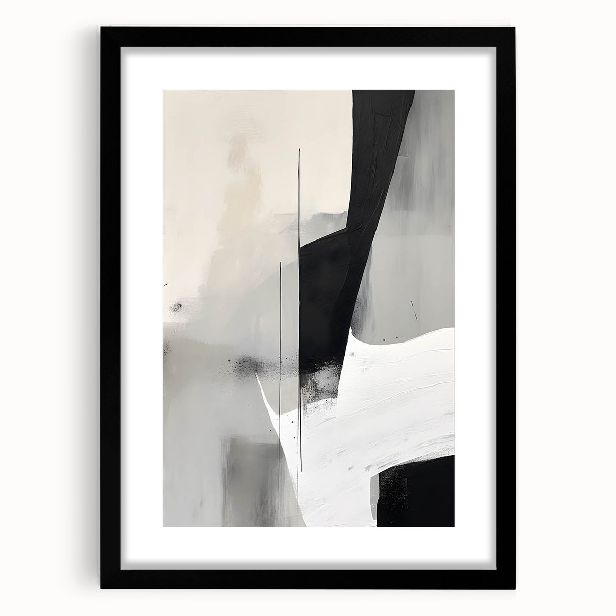 Abstract minimalist wall art featuring soft earthy tones and geometric shapes, elegantly framed with a white mat, perfect for modern home decor.