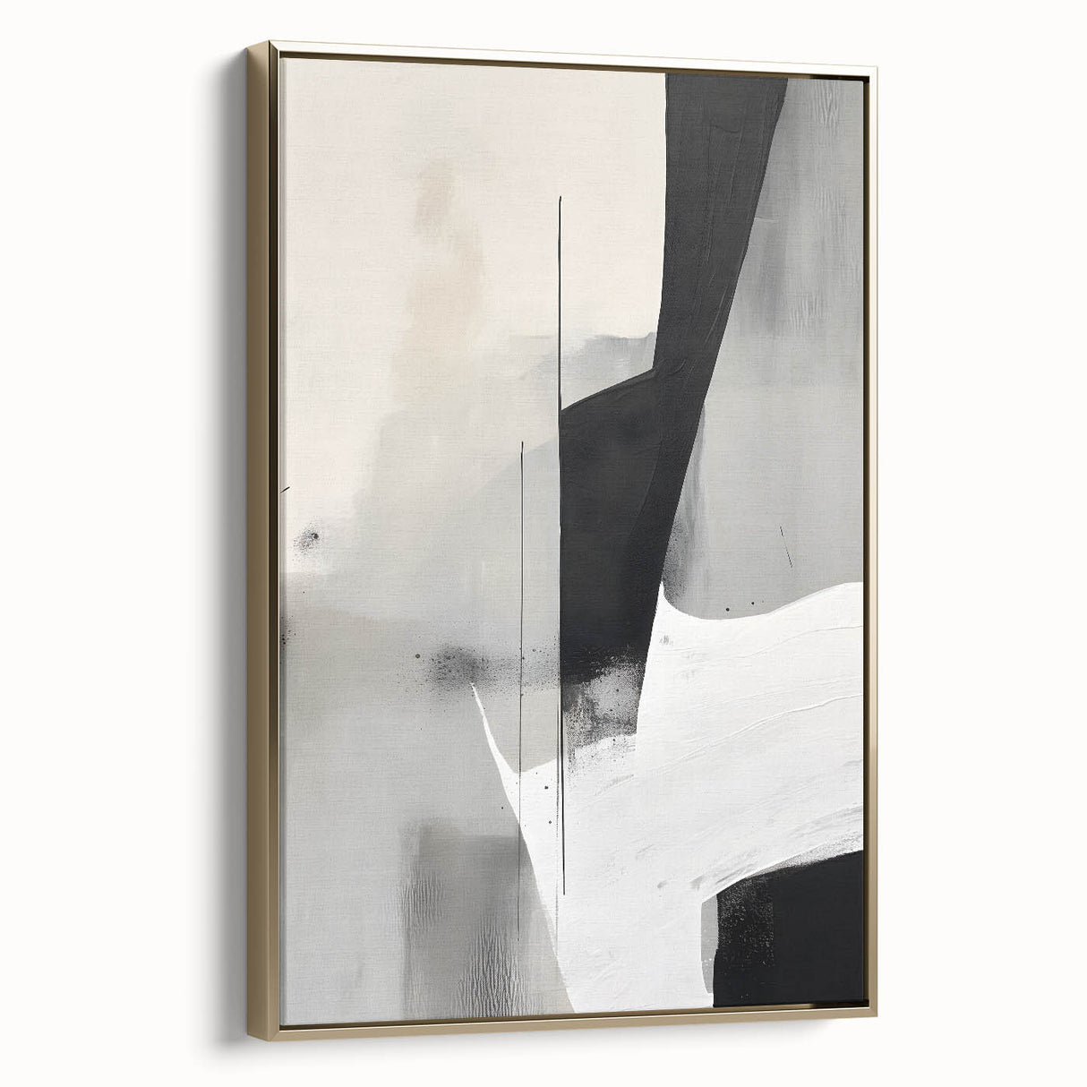 Abstract minimalist wall art featuring a gold frame, showcasing geometric patterns on a textured canvas with a modern aesthetic, ideal for contemporary decor.