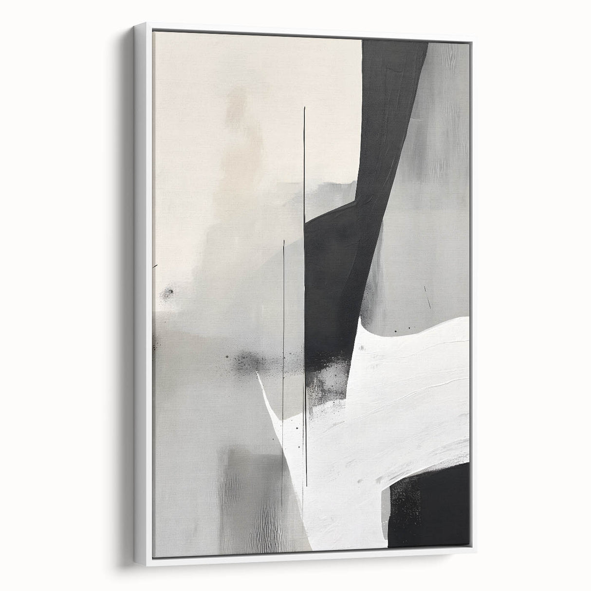 Framed minimalist abstract wall art featuring a white canvas with soft lines and geometric shapes, enhancing modern decor aesthetics. Perfect for contemporary living spaces.