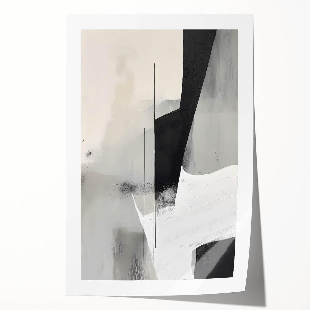 Abstract minimalist wall art print showcasing soft pastel colors and geometric shapes, elegantly rolled for easy display and shipping, perfect for modern decor.