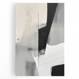 Abstract minimalist wall art on stretched canvas featuring muted tones of beige and gray, showcasing an elegant design perfect for modern home decor.