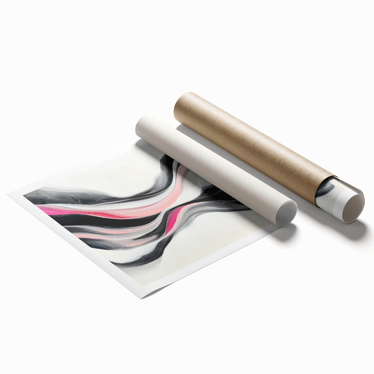 Abstract Art Prints – Fuchsia and Blush Fluid Wave Movement