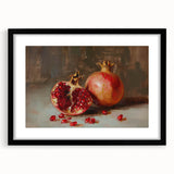 Extra large abstract art print featuring colorful fruits in textured style, framed with a black mat.