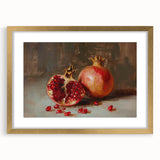 Extra large wall art featuring an abstract design of textured fruits in muted gold tones, framed with a mat.