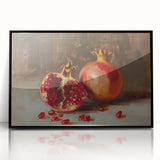 Large abstract wall art featuring assorted fruits in vibrant colors on a black acrylic framed print.