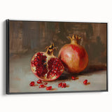 Black and white vintage poster art of various fruits on framed canvas, ideal for bedroom wall decor.