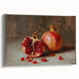 Landscape art painting of colorful fruits on a silver-framed canvas, ideal for kitchen wall decor.