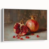 Vintage poster art of colorful fruits on a black background, framed canvas, ideal for living room decor.