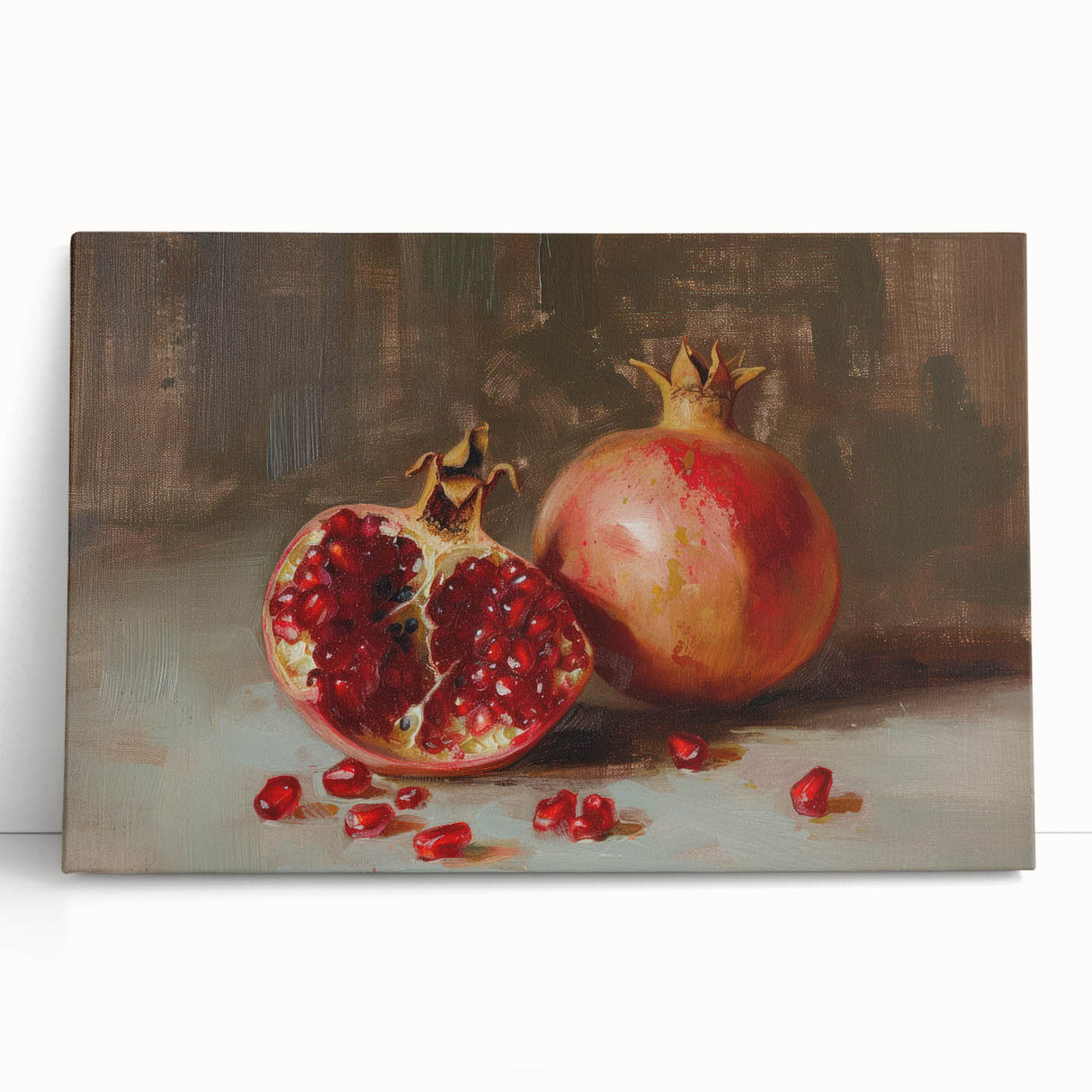Large black and white canvas featuring an assortment of fruits, ideal for kitchen wall art.