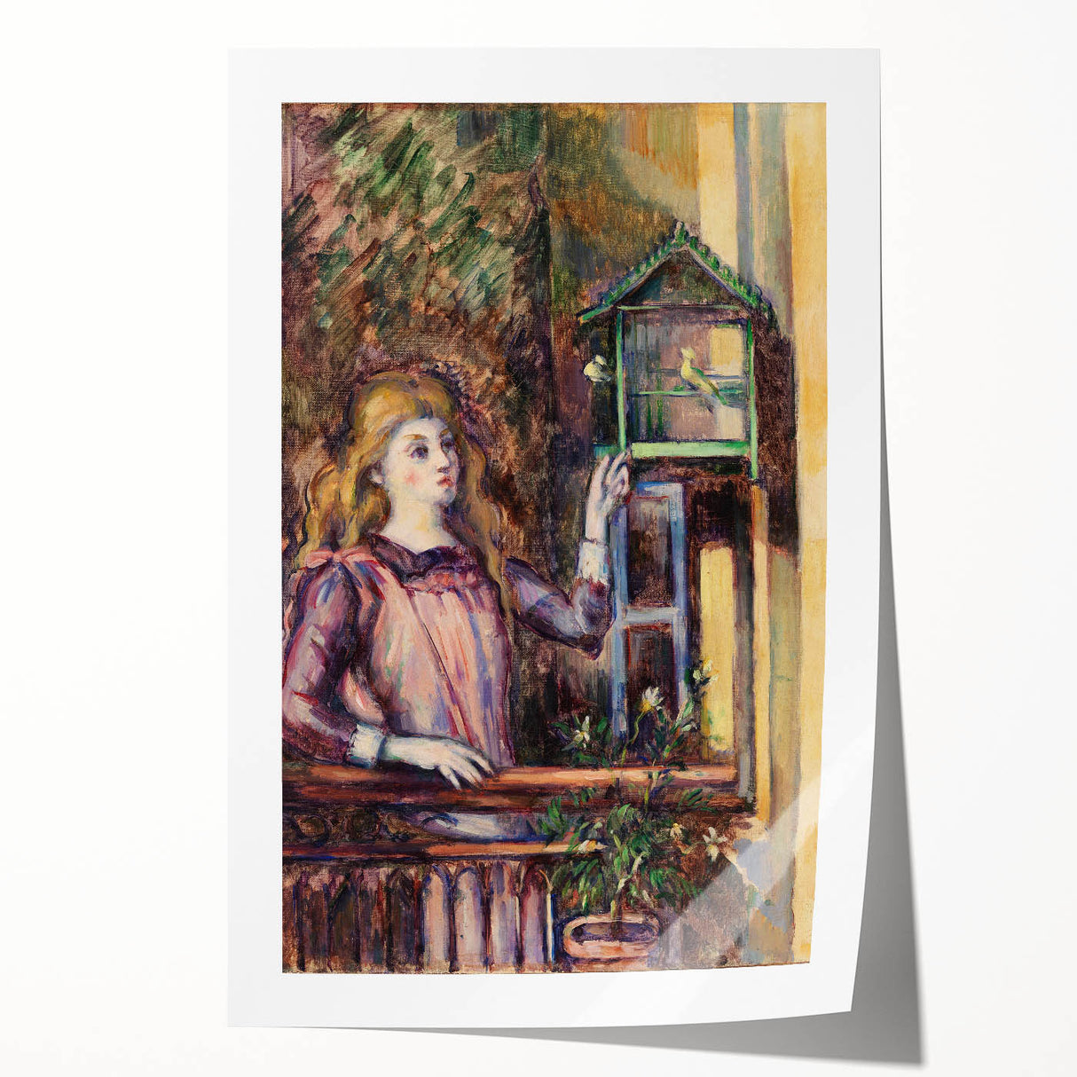 Impressionist Art Print - Girl with Birdcage by Paul Cézanne - Cézanne Wall Art