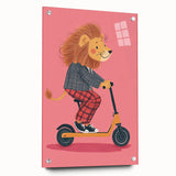 Children's Wall Decor – Cool Lion on Scooter Illustration Print