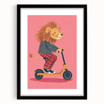 Children's Wall Decor – Cool Lion on Scooter Illustration Print