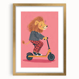 Children's Wall Decor – Cool Lion on Scooter Illustration Print