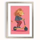 Children's Wall Decor – Cool Lion on Scooter Illustration Print