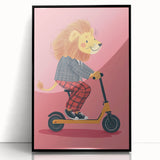 Children's Wall Decor – Cool Lion on Scooter Illustration Print