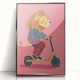 Children's Wall Decor – Cool Lion on Scooter Illustration Print