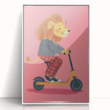 Children's Wall Decor – Cool Lion on Scooter Illustration Print