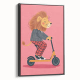Children's Wall Decor – Cool Lion on Scooter Illustration Print