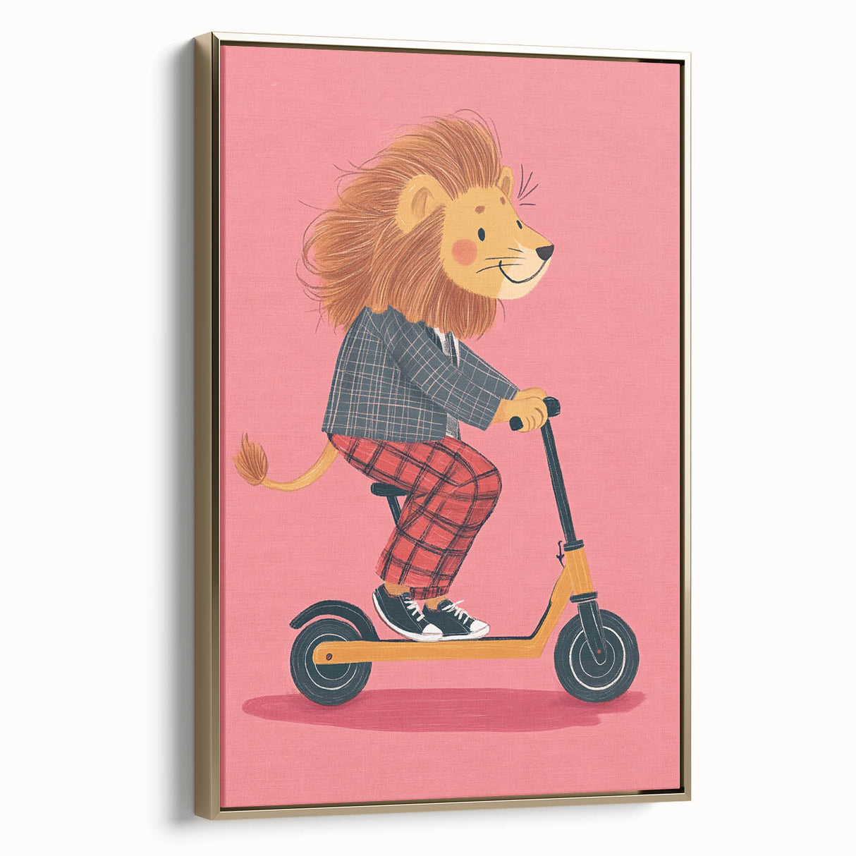 Children's Wall Decor – Cool Lion on Scooter Illustration Print