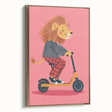 Children's Wall Decor – Cool Lion on Scooter Illustration Print