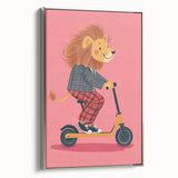 Children's Wall Decor – Cool Lion on Scooter Illustration Print