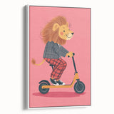 Children's Wall Decor – Cool Lion on Scooter Illustration Print