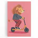 Children's Wall Decor – Cool Lion on Scooter Illustration Print