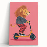 Children's Wall Decor – Cool Lion on Scooter Illustration Print