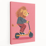 Children's Wall Decor – Cool Lion on Scooter Illustration Print