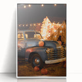 Art deco poster featuring fall foliage in muted red and orange tones on a white acrylic framed print.