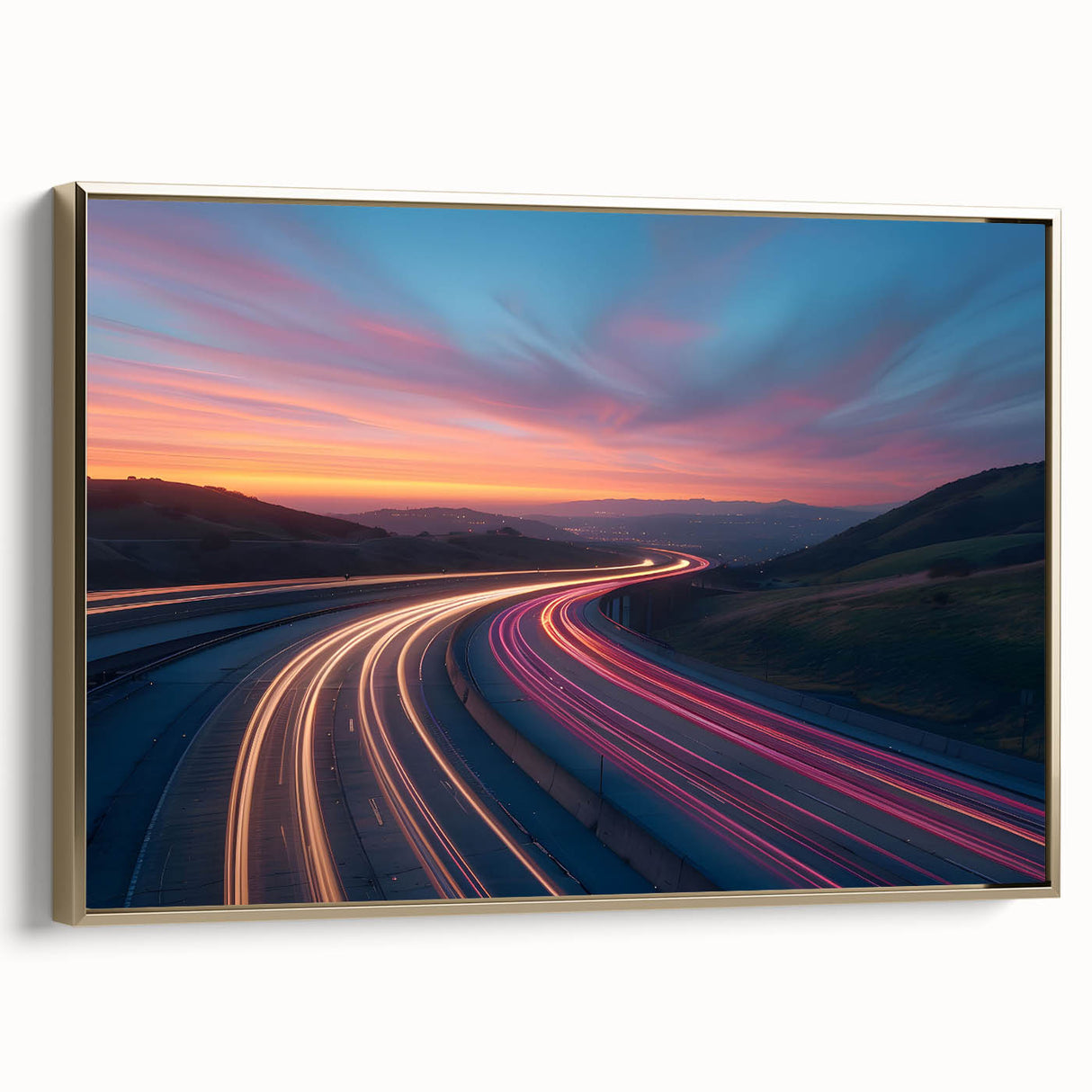 Sunset Highway Motion Wall Art – Colorful Abstract Light Trails