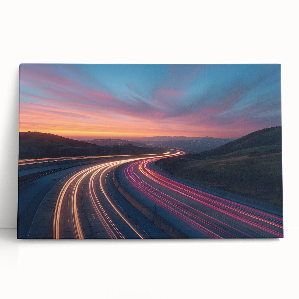 Sunset Highway Motion Wall Art – Colorful Abstract Light Trails