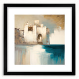 Abstract architectural wall art framed in black, showcasing geometric shapes and lines against a soft white background, perfect for modern decor.