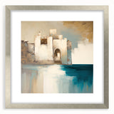 Abstract architectural wall art framed in silver with a matte finish, showcasing geometric patterns and modern design elements, perfect for contemporary decor.