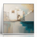 Framed abstract architecture wall art with a modern white design, showcased from the front view, perfect for contemporary home decor or office spaces.