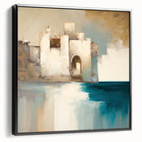 Framed canvas wall art showcasing a modern abstract architecture design with black and white geometric patterns, viewed from the side, ideal for contemporary home decor.