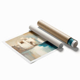 Abstract architectural wall art print showcasing geometric shapes in vibrant colors, expertly rolled and ready for display. Ideal for modern home decor.