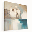 Abstract architectural wall art on stretched canvas, showcasing geometric shapes in vibrant colors. Ideal for modern interior decor, adding a stylish touch to any space.