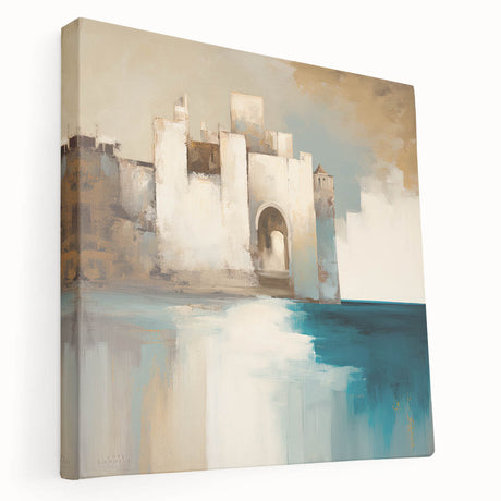 Abstract architectural wall art on stretched canvas, showcasing geometric shapes in vibrant colors. Ideal for modern interior decor, adding a stylish touch to any space.