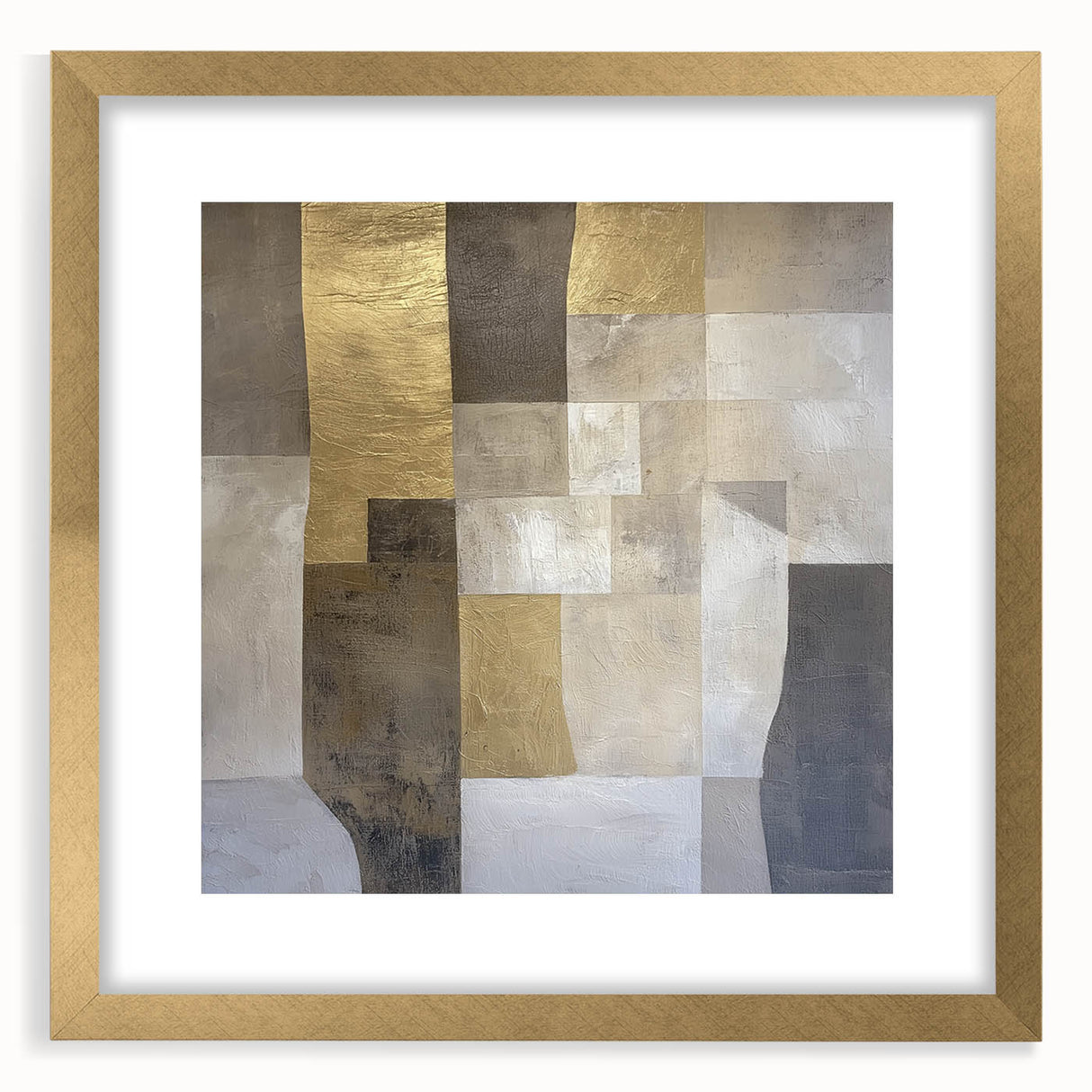 Abstract geometric frame with a gold mat, showcasing an elegant front view. Ideal for modern decor, this piece adds sophistication to any space.