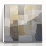 Abstract geometric wall art framed in acrylic with a white background, showcasing vibrant color patterns and modern design elements, perfect for contemporary decor.