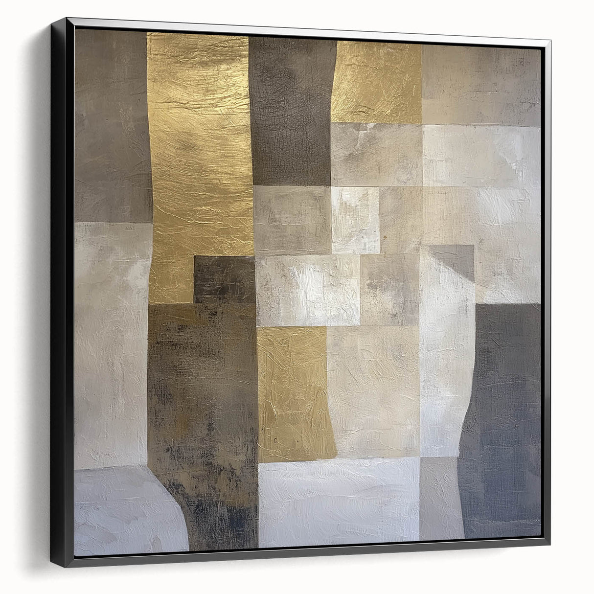 Framed canvas featuring an abstract geometric design in black, showcasing sharp angles and lines, ideal for modern home decor and artistic interiors.