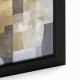 Close-up of an abstract geometric framed canvas showcasing vibrant colors and intricate patterns, ideal for modern home decor and art enthusiasts.