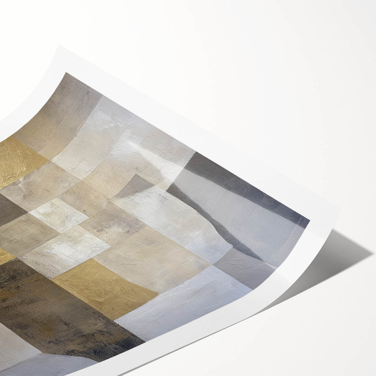 Abstract geometric rolled print showcasing vibrant colors and intricate patterns, elegantly packaged in a protective cardboard tube for easy display and storage. Perfect for modern home decor enthusiasts seeking unique wall art.